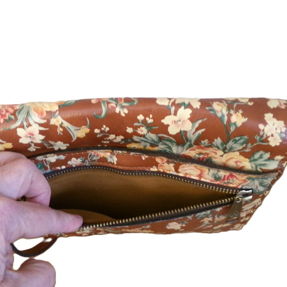 Patricia Nash Floral Leather Crossbody in Brown and Yellow - Picture 6 of 14